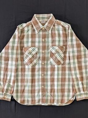 Warehouse & Co 3104 Flannel Shirt Pattern C Green Off White Japan Slim Large NWT